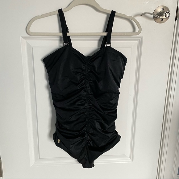 New! Leonisa Black Shirred Firm Compress One Piece Swimsuit 35149 - Picture 4 of 12